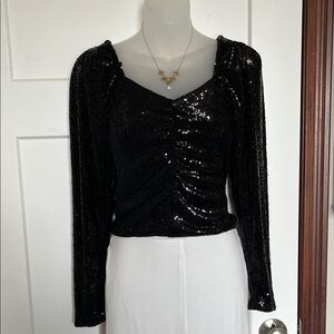 Express Black Sequin Blouse